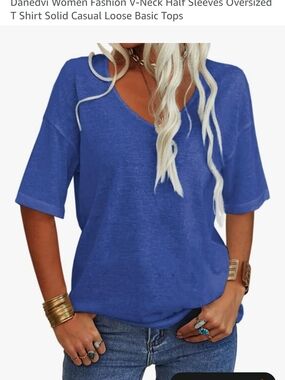 Relaxed V-Neck Short Sleeve Blouse - Cobalt Blue